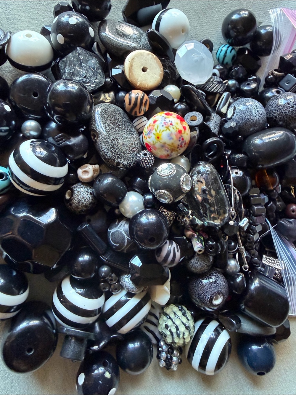 Mixed Black and White Bead Lot - Assorted Shapes 2 Pounds
